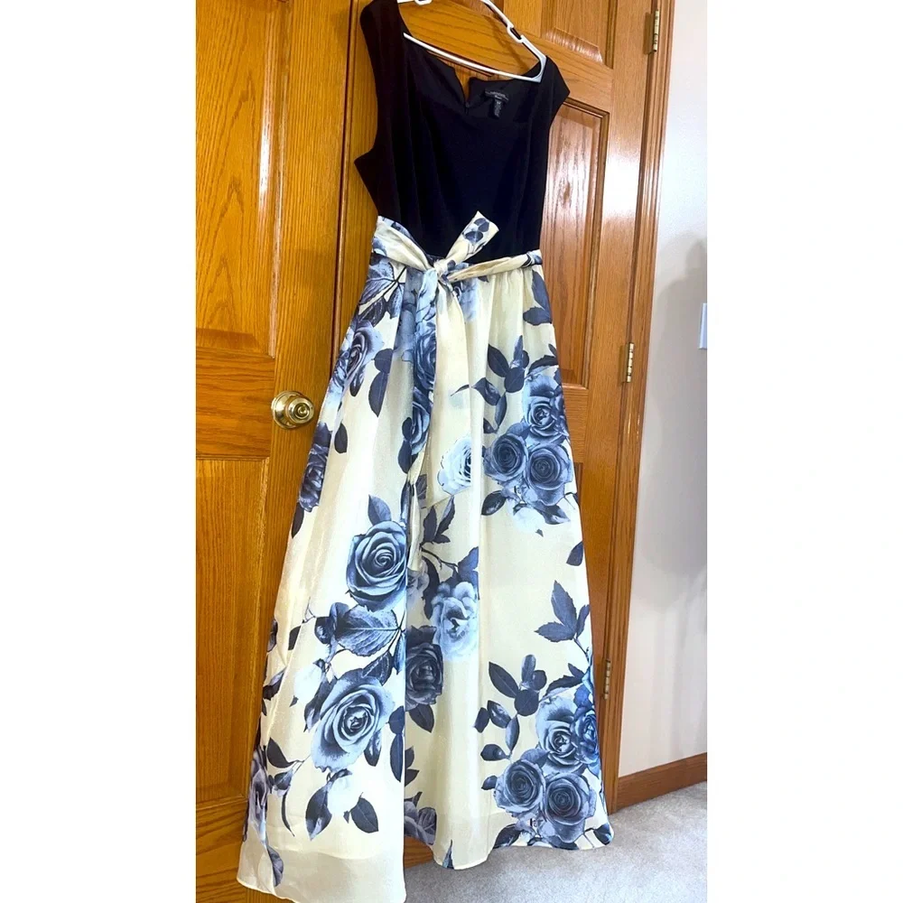 Women’s Formal Dress Plus Size 18W R&M RICHARDS Fit + Flare Gold Black Tie Waist